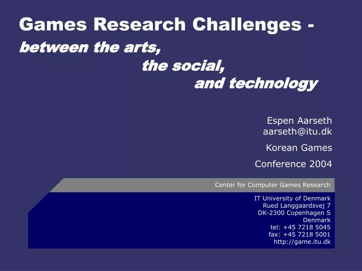 games research challenges between the arts the social and technology