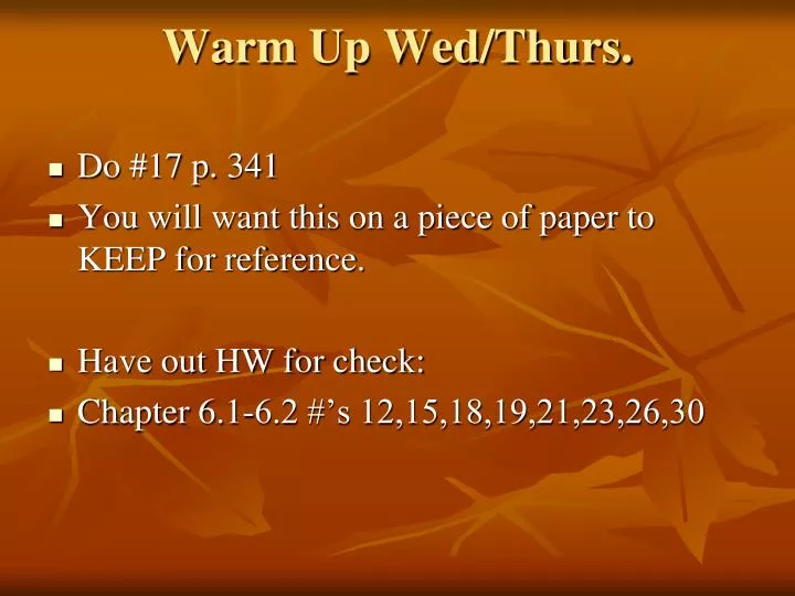 warm up wed thurs