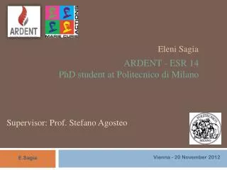 ARDENT - ESR 14 PhD student at Politecnico di Milano
