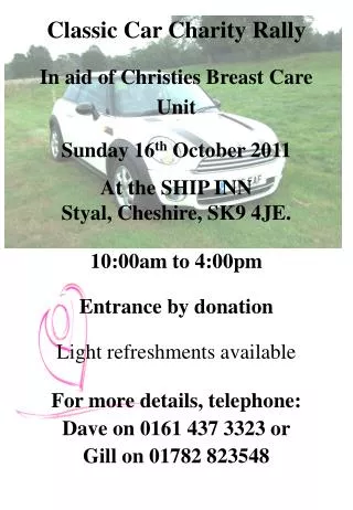 Classic Car Charity Rally In aid of Christies Breast Care Unit Sunday 16 th October 2011
