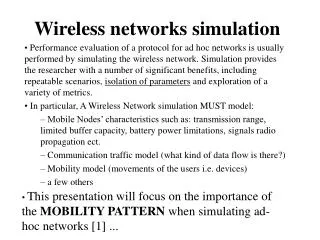 Wireless networks simulation