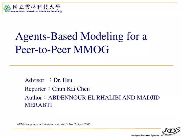 agents based modeling for a peer to peer mmog