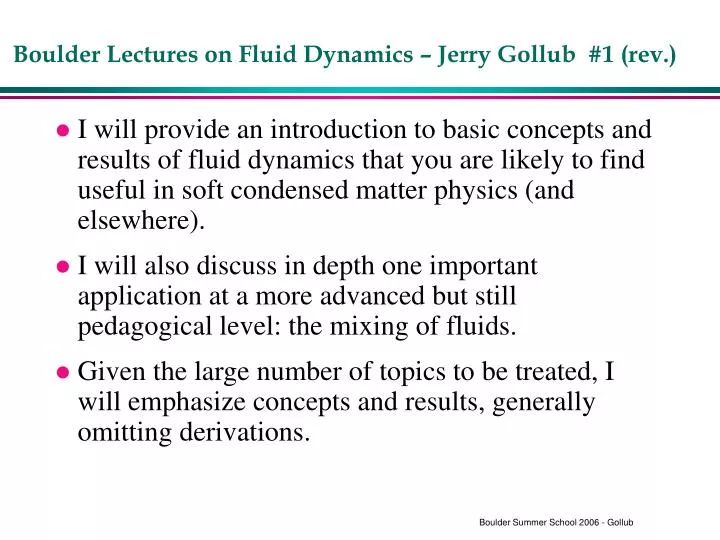 boulder lectures on fluid dynamics jerry gollub 1 rev