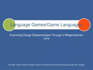 Language Games/Game Languages