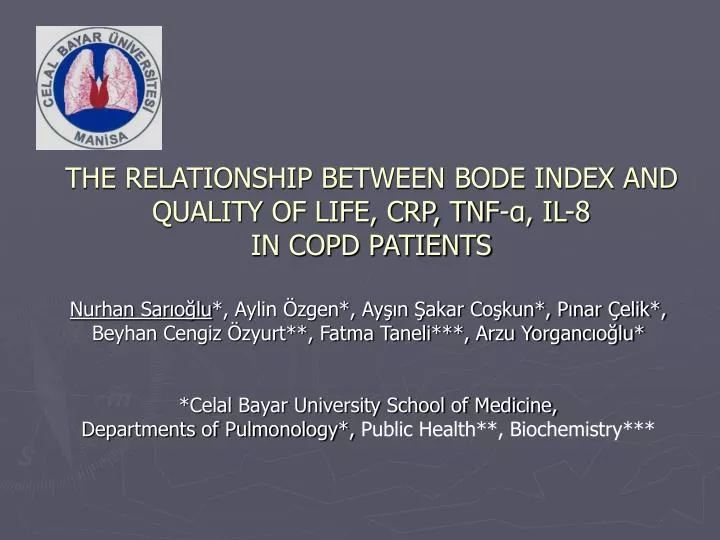 the relationship between bode index and quality of life crp tnf il 8 in copd patients