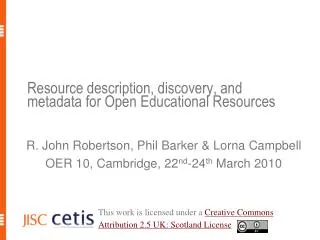Resource description, discovery, and metadata for Open Educational Resources