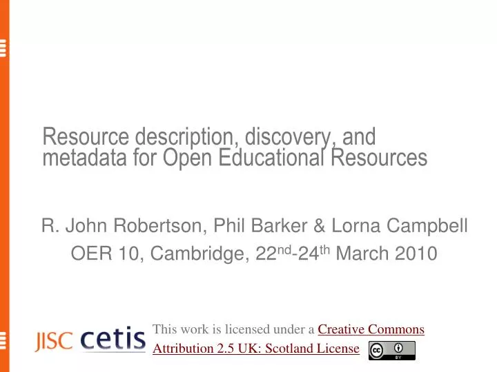 resource description discovery and metadata for open educational resources