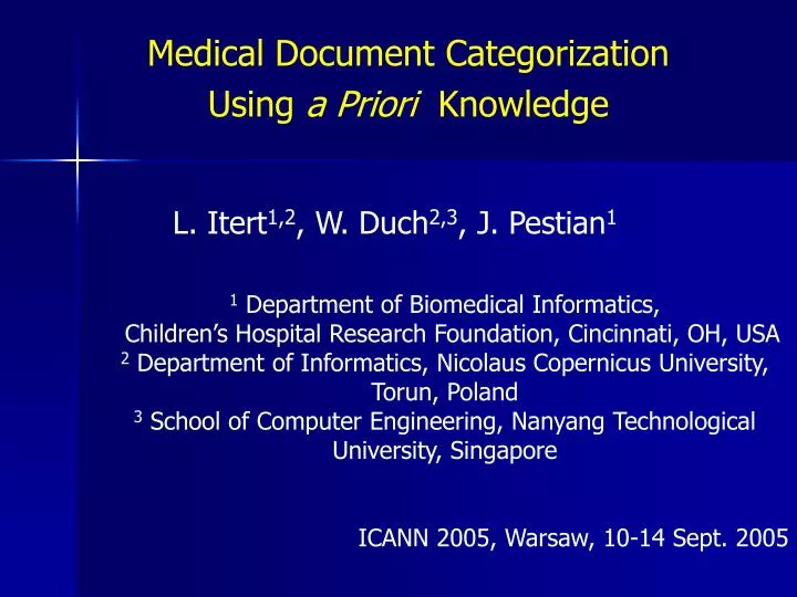 medical document categorization using a priori knowledge
