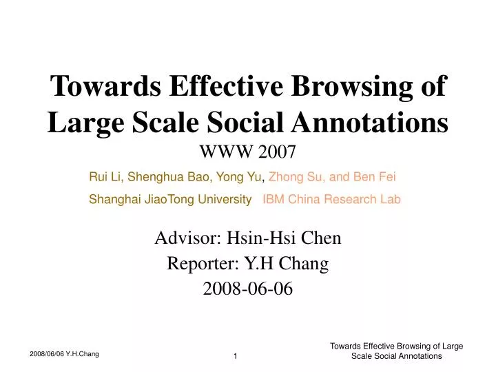 towards effective browsing of large scale social annotations www 2007