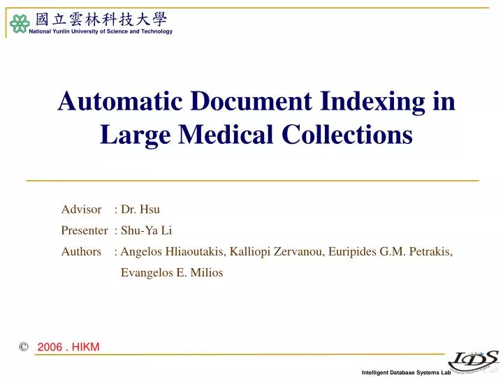 automatic document indexing in large medical collections