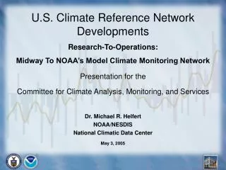 U.S. Climate Reference Network Developments Research-To-Operations: