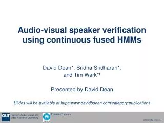 Audio-visual speaker verification using continuous fused HMMs