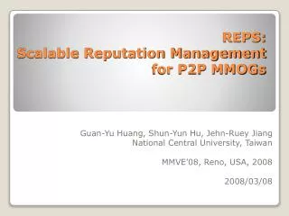 REPS: Scalable Reputation Management for P2P MMOGs