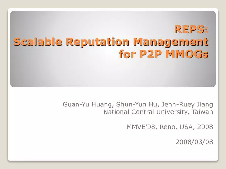 reps scalable reputation management for p2p mmogs