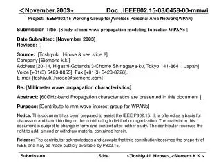 Project: IEEEP802.15 Working Group for Wireless Personal Area Network(WPAN)