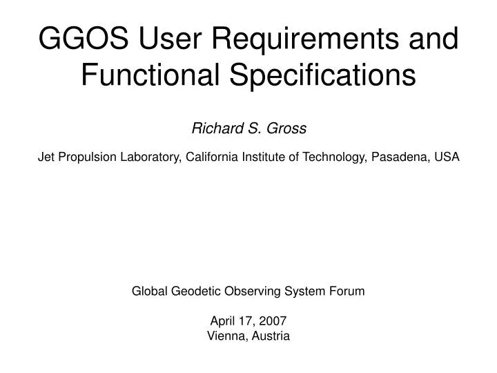 ggos user requirements and functional specifications
