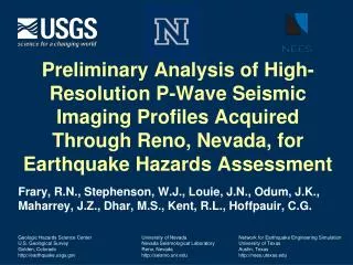 University of Nevada Nevada Seismological Laboratory Reno, Nevada seismo.unr