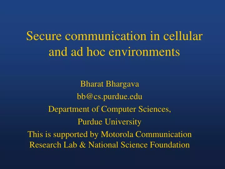 secure communication in cellular and ad hoc environments
