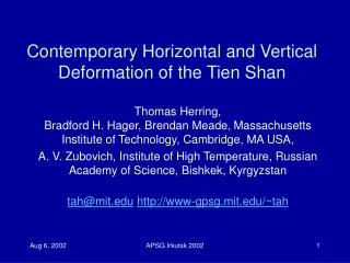 contemporary horizontal and vertical deformation of the tien shan