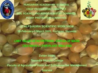 HUNGARIAN ACADEMY OF SCIENCES CROP PRODUCTION COMMITTEE SOIL SCIENCE AND AGROCHEMISTRY COMMITEE