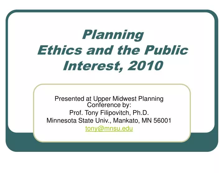 planning ethics and the public interest 2010