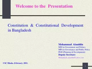 Constitution &amp; Constitutional Development in Bangladesh