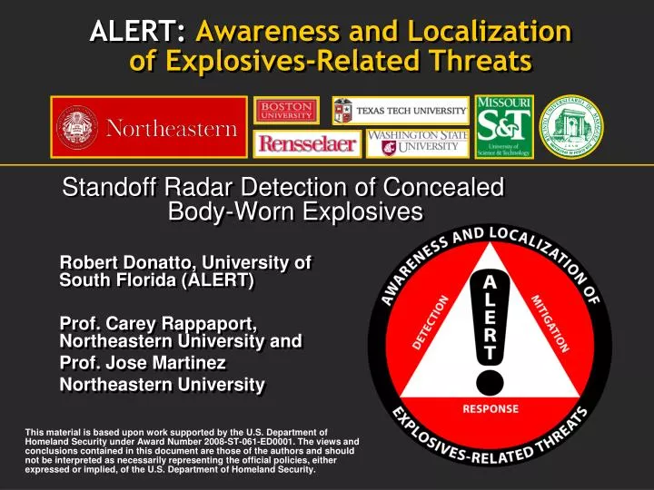 alert awareness and localization of explosives related threats