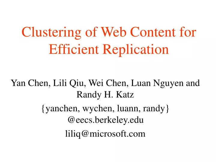 clustering of web content for efficient replication