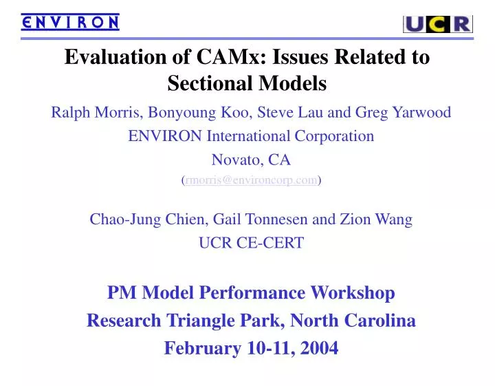 evaluation of camx issues related to sectional models