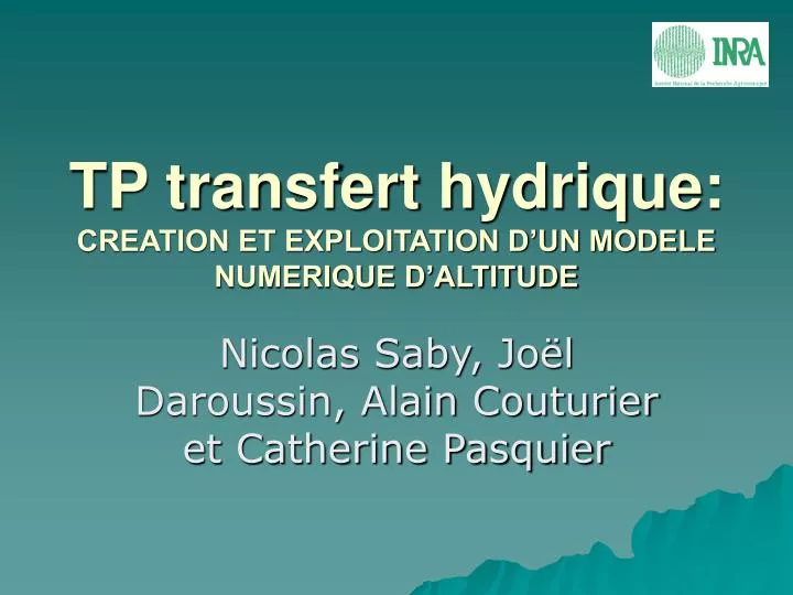 tp transfert hydrique creation et exploitation d un modele numerique d altitude