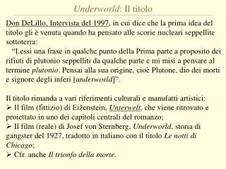 underworld il titolo