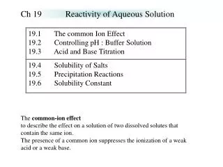 Ch 19		Reactivity of Aqueous Solution