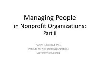 Managing People in Nonprofit Organizations: Part II