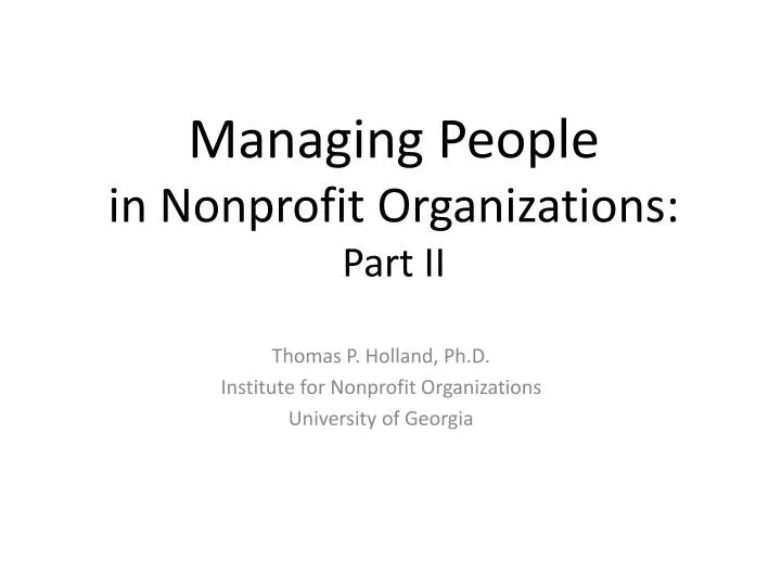 managing people in nonprofit organizations part ii