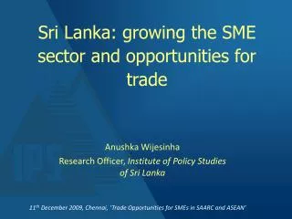 Sri Lanka: growing the SME sector and opportunities for trade