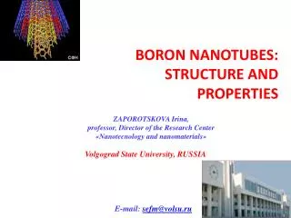 BORON NANOTUBES : STRUCTURE AND PROPERTIES