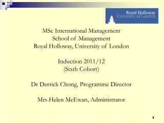 MSc International Management School of Management Royal Holloway, University of London