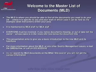 Welcome to the Master List of Documents (MLD)