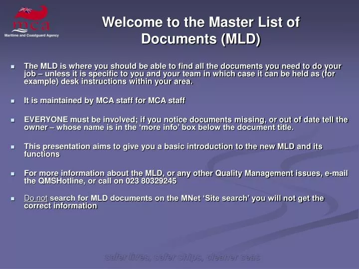 welcome to the master list of documents mld