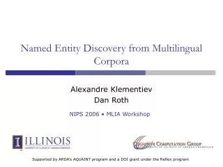Named Entity Discovery from Multilingual Corpora