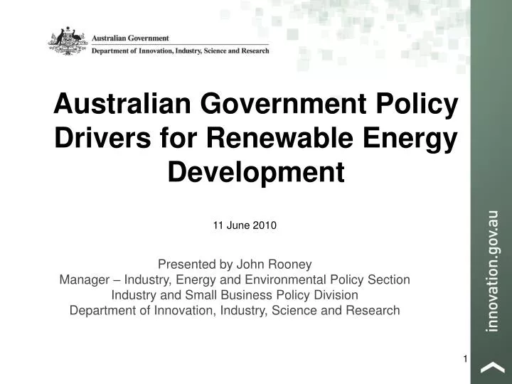 australian government policy drivers for renewable energy development