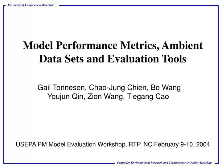 model performance metrics ambient data sets and evaluation tools