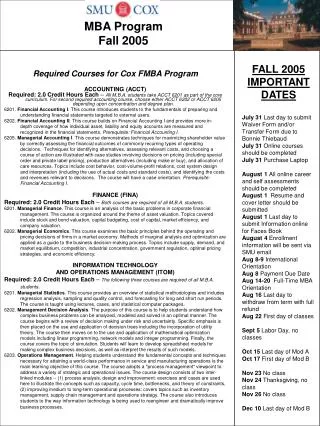 FALL 2005 IMPORTANT DATES