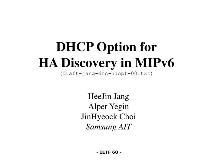 dhcp option for ha discovery in mipv6 draft jang dhc haopt 00 txt