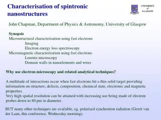 Characterisation of spintronic nanostructures