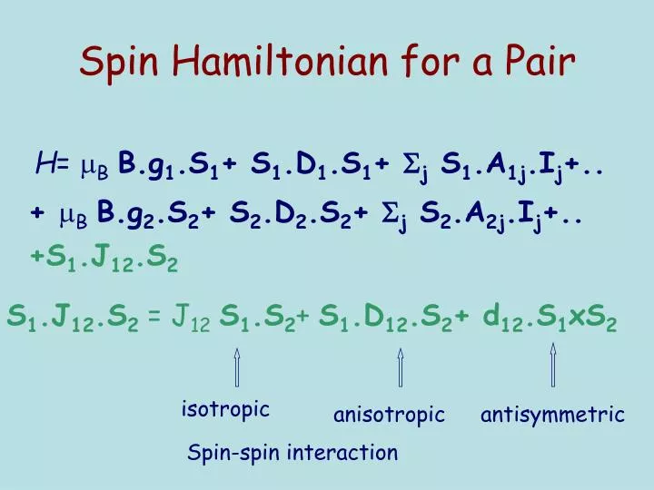 spin hamiltonian for a pair