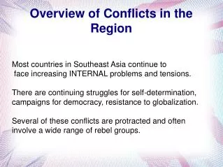 Overview of Conflicts in the Region