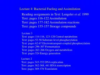 Lecture 4: Bacterial Fueling and Assimilation