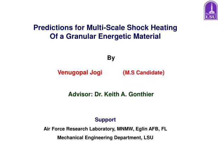 predictions for multi scale shock heating of a granular energetic material