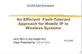An Efficient Fault-Tolerant Approach for Mobile IP in Wireless Systems